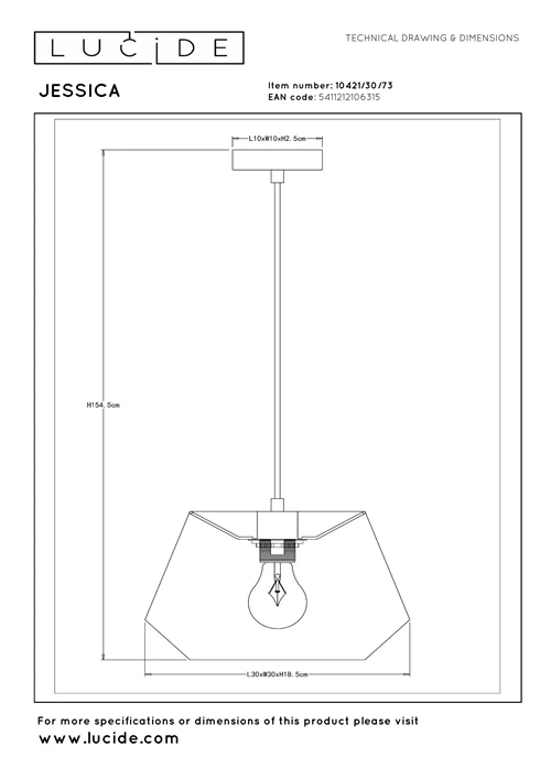 Lucide JESSICA - Pendelleuchten - Ø 30 cm - 1xE27 - Terrakotta - technisch
